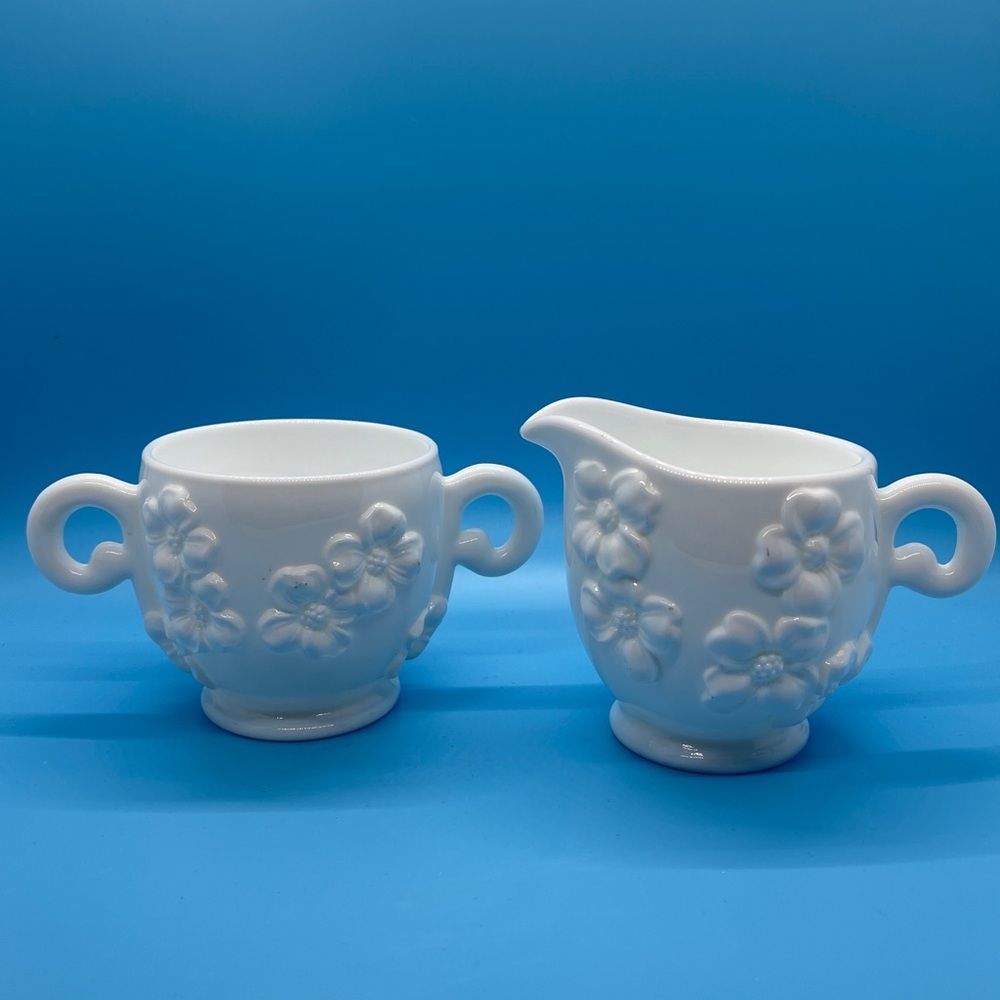 Cream & Sugar Set White Glass